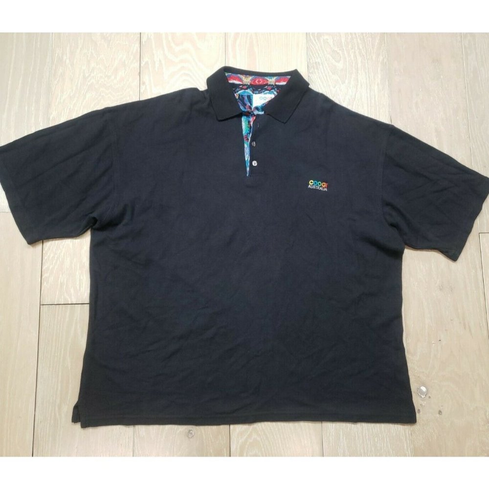 Coogi Australia Mens Black Short Sleeve Polo Shirt Size 2X Multicolor Collar
